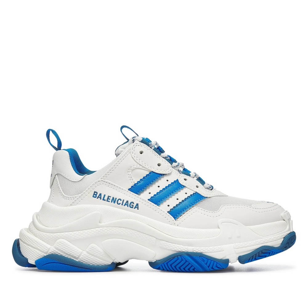 Balenciaga Adidas Collab Triple S White and Blue Sneakers
